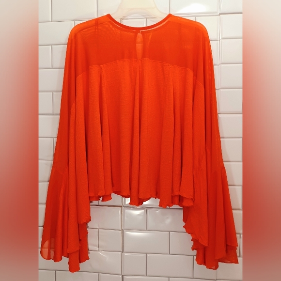 Free People Blouse Top Flowy Drapey Persimmon Small Oversize - Picture 4 of 6